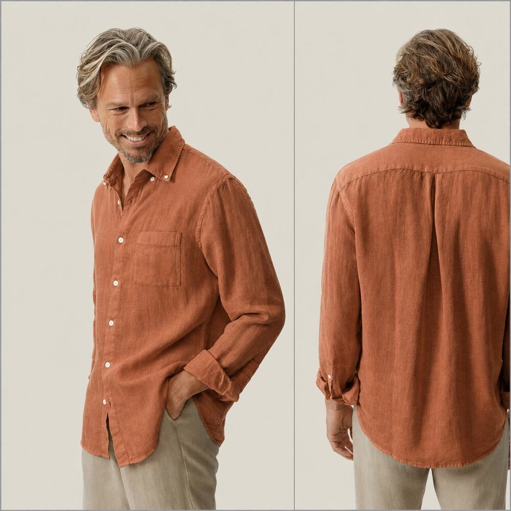 ALEX CRANE Playa Shirt European Linen Button down in Sequoia Large